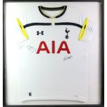 Tottenham Hotspur football shirt signed by Harry Kane and Son Heung-min, framed, 85 x 90 cm.