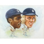 P Lucas, Hampshire Batsmen with signatures, watercolour, signed and dated 94, 28cm x 36cm and a