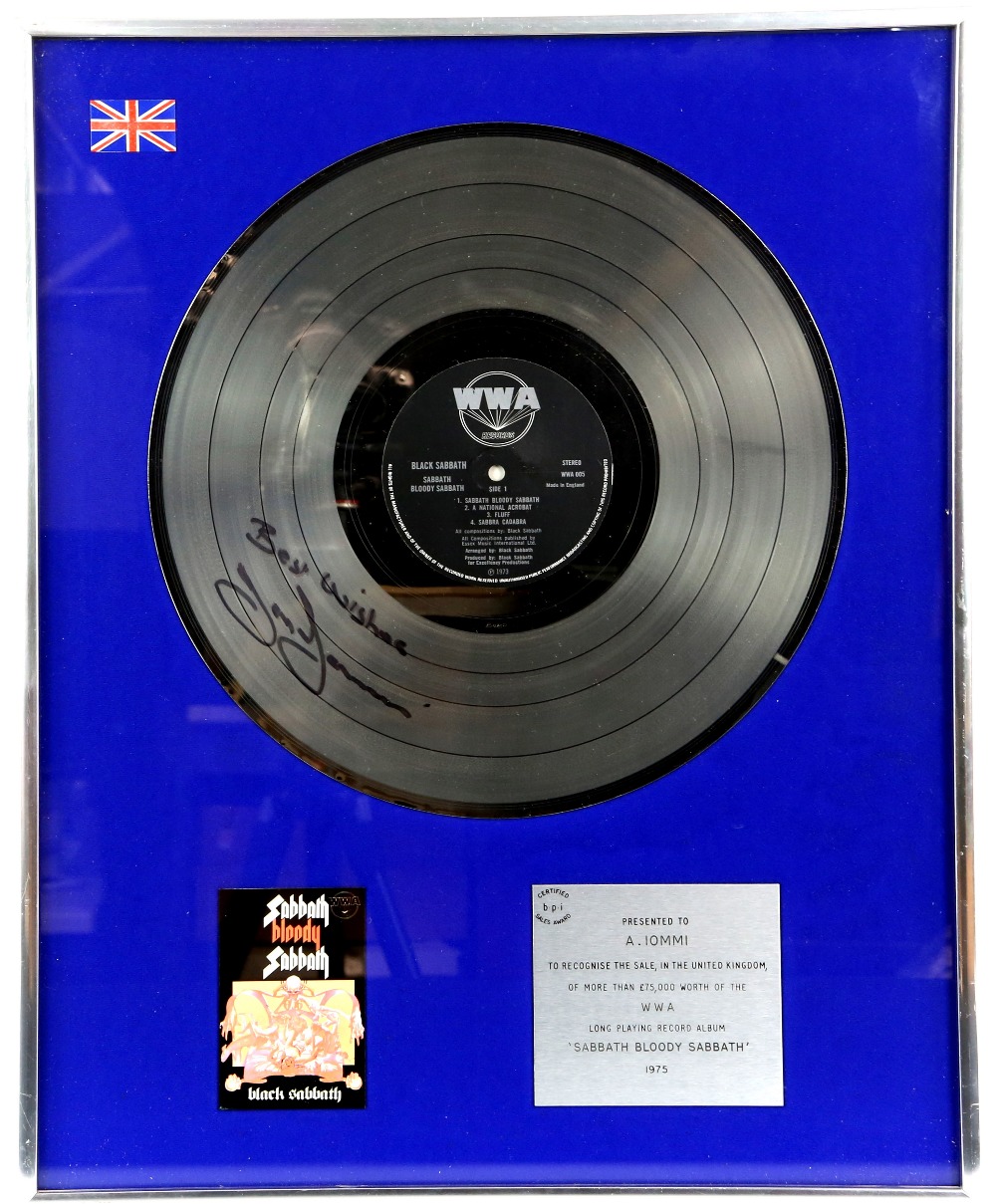 Black Sabbath - 'Sabbath Bloody Sabbath' - Certified b.p.i. Sales Award disc presented to A. Iommi