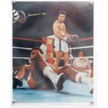 Boxing - Muhammad Ali - large colour photographic poster / print, signed in gold, flat, 16 x 20