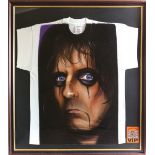 Alice Cooper - Prototype T Shirt. Framed with image of Alice Cooper sprayed onto shirt. Art by the