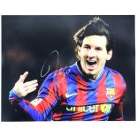 Lionel Messi - Signed Barcelona football photo, 10 x 8 inches.