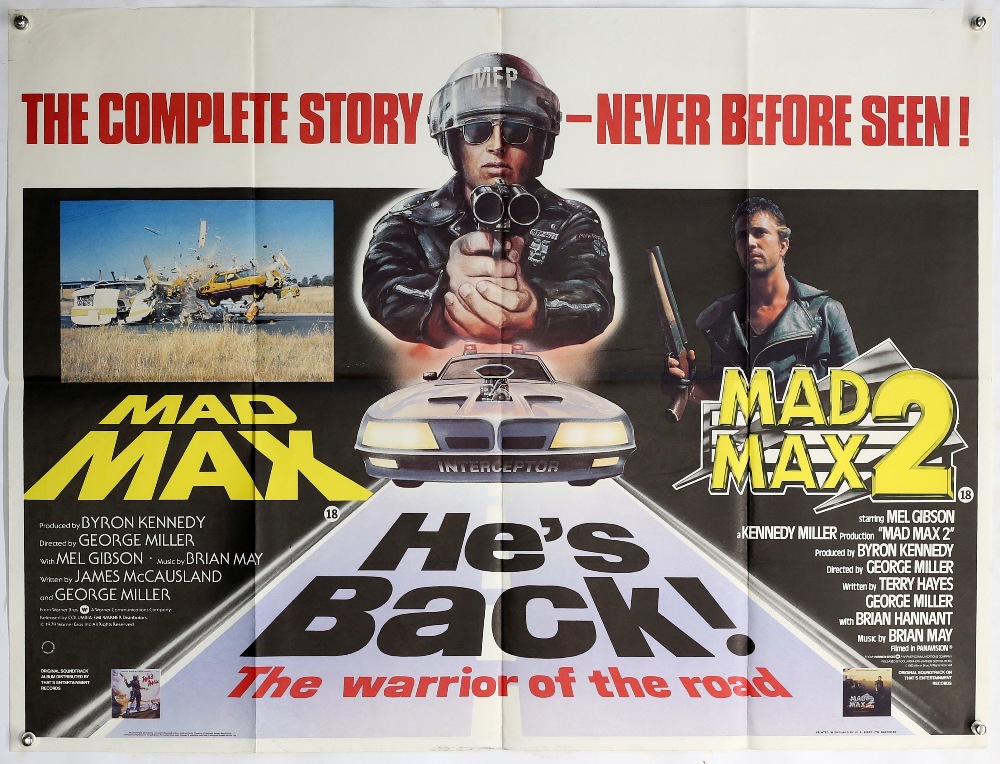 3 Mad Max British Quad film posters, Mad Max / Mad Max 2 Double Bill and Mad Max 2, and Beyond