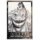 Alan Aldridge (b. 1943) Vintage poster, 'London Come Wearing Just A Smile', black & white poster