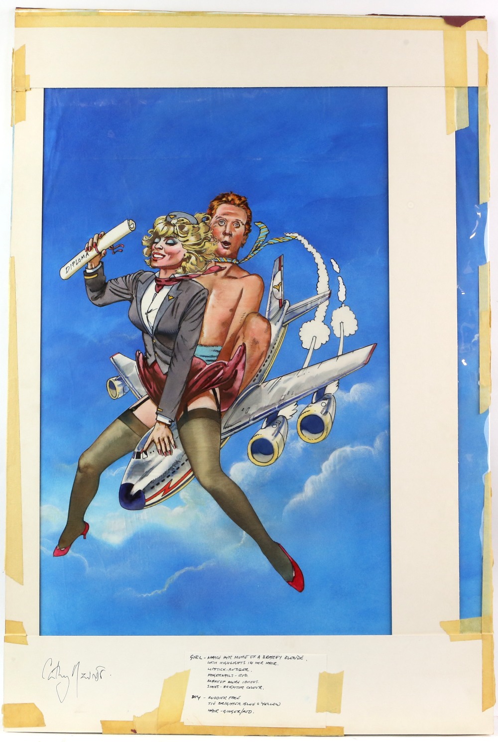 Stewardess School (1986) Original concept artwork by the graphic artist Vic Fair, used in the film