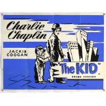 The Kid (R-1950's) British Quad film poster starring Charlie Chaplin, folded, 30 x 40 inches.