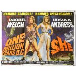 One Million Years B.C./She (1966) British Quad Double Bill film poster, signed by Ray Harryhausen,