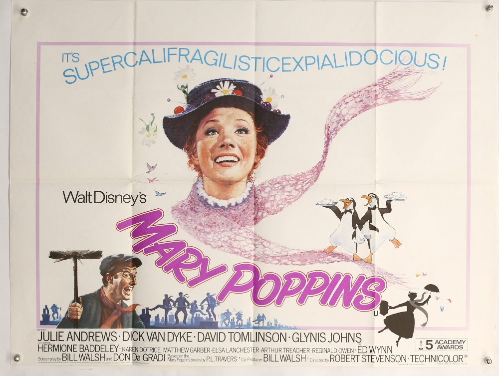 10 Disney British Quad film posters including Mary Poppins, Swiss Family Robinson, Hill's Angels,