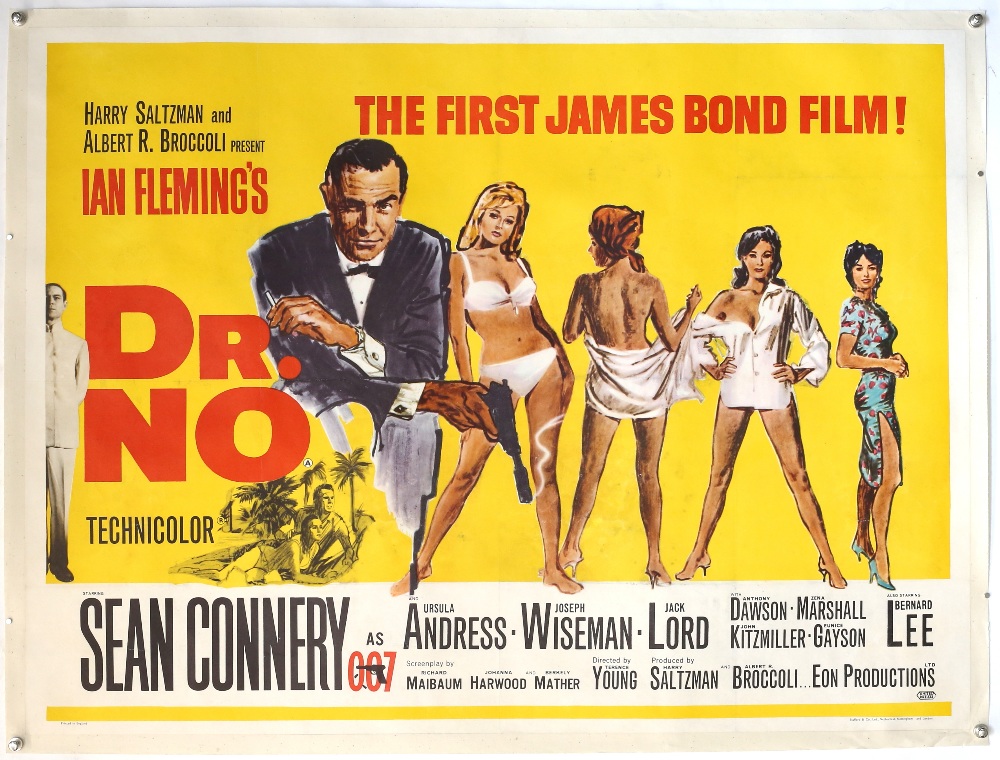 James Bond Dr No (1962) British Quad film poster for the first James Bond film, illustration by