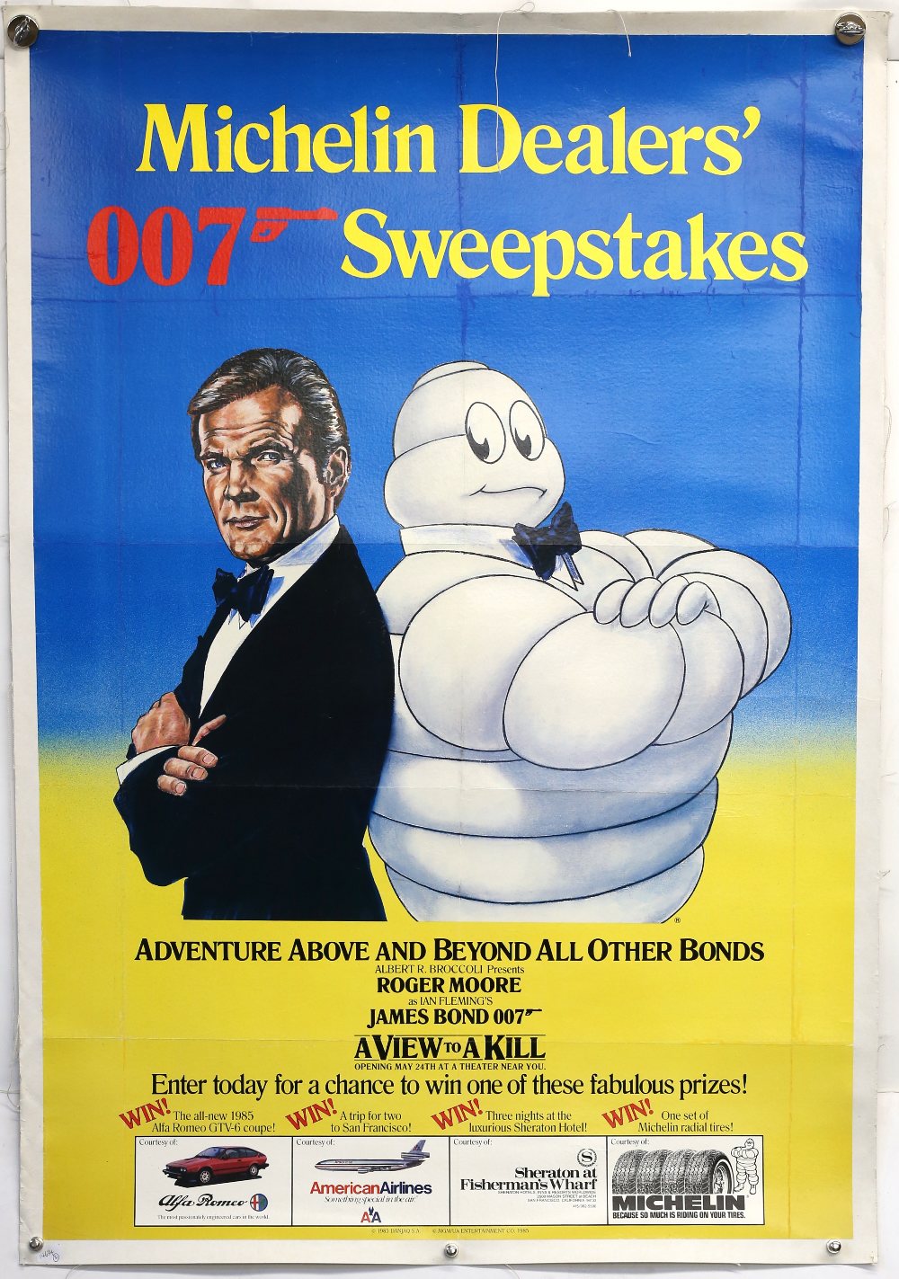 James Bond A View To A Kill (1985) US One Sheet Michelin promo poster, for this commercial tie-in,