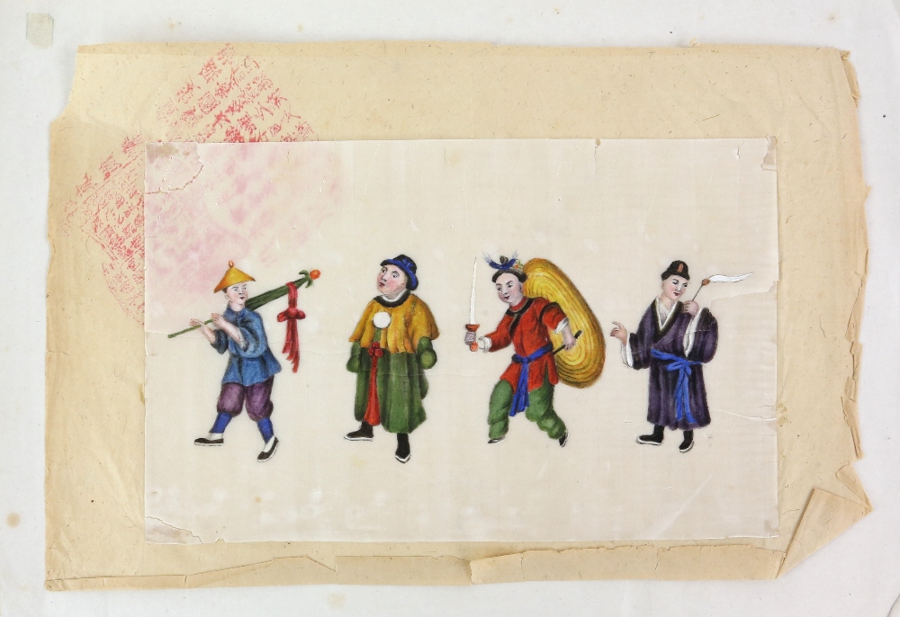 Eighteen Chinese rice or pith pictures, five framed, the others in a typical rectangular folio. - Image 5 of 6