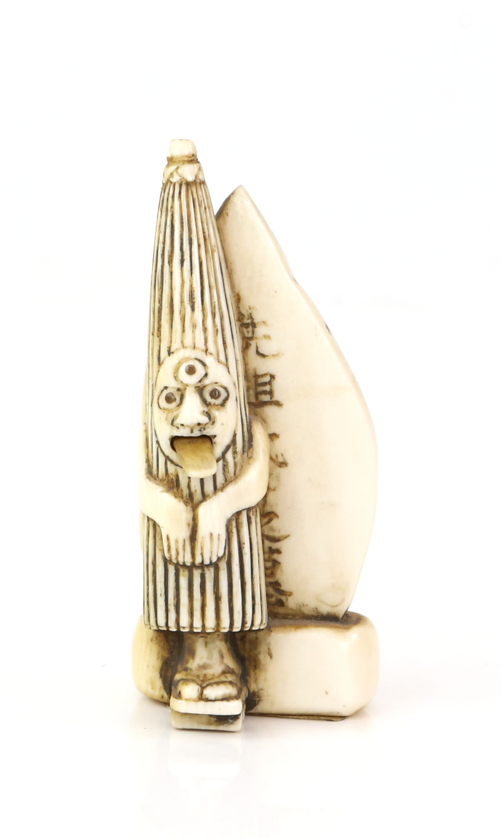 Japanese ivory Netsuke of Kasa-Obake 7cm and an okimono of a farmer, 12cm - Image 2 of 8