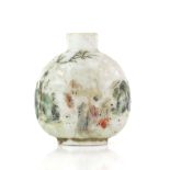 A famille rose Chinese snuff bottle with worn enamels and mark, 5.5 cm high, Qing DynastyProvenance: