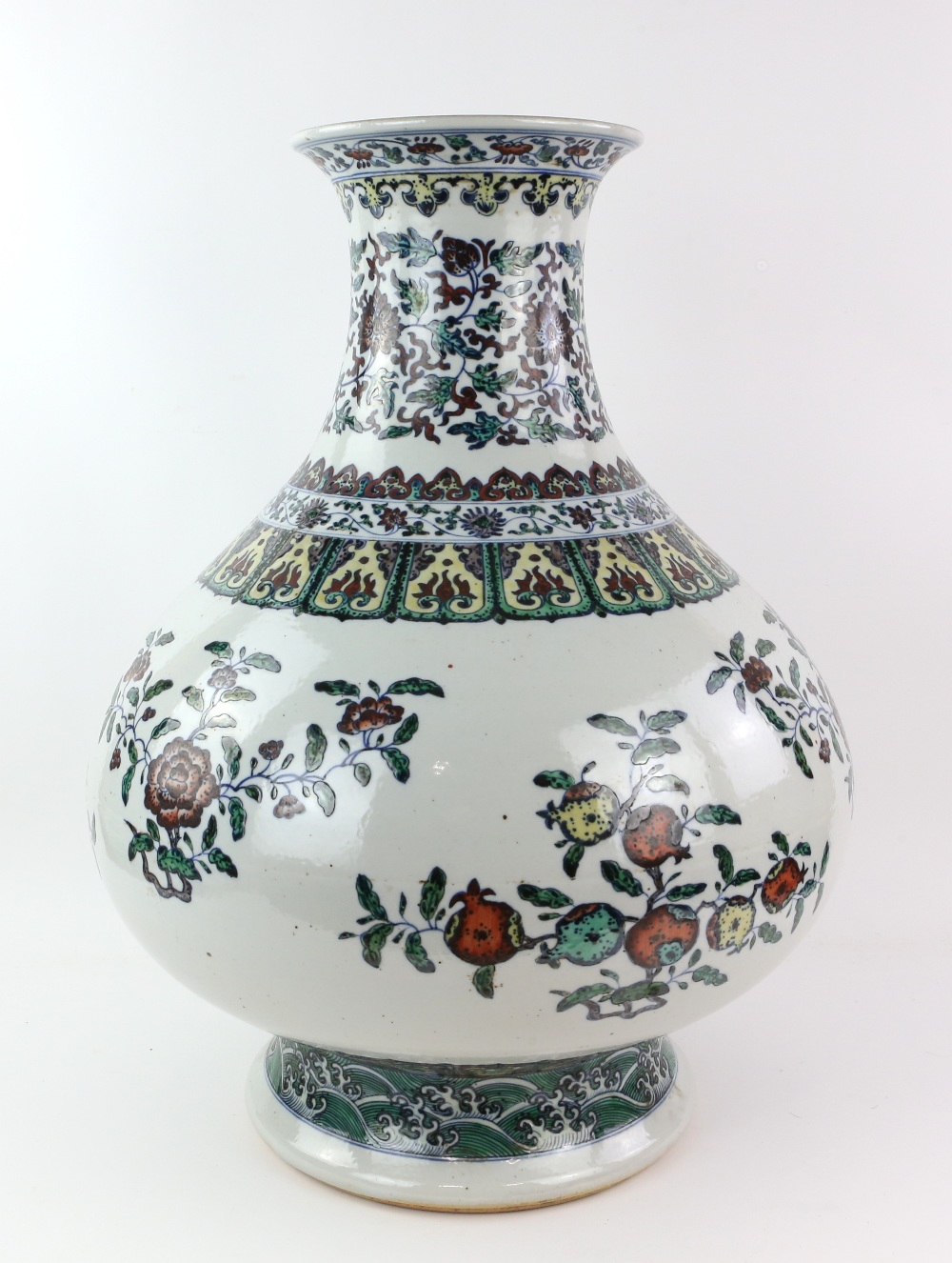 A large doucai style vase with trumpet neck, decorated with floral designs beneath a band of - Image 7 of 11