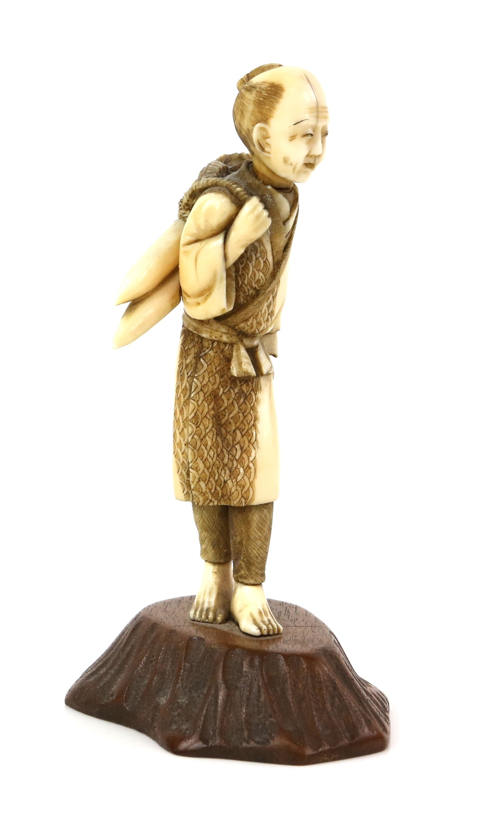 Japanese ivory Netsuke of Kasa-Obake 7cm and an okimono of a farmer, 12cm - Image 6 of 8