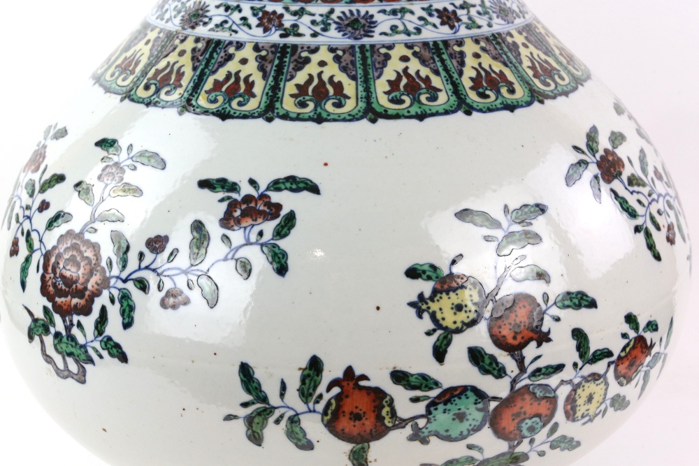 A large doucai style vase with trumpet neck, decorated with floral designs beneath a band of - Image 8 of 11