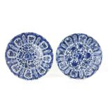 A pair of blue and white dishes; each one decorated with floral and foliage designs; 22.5 cm, Kangxi