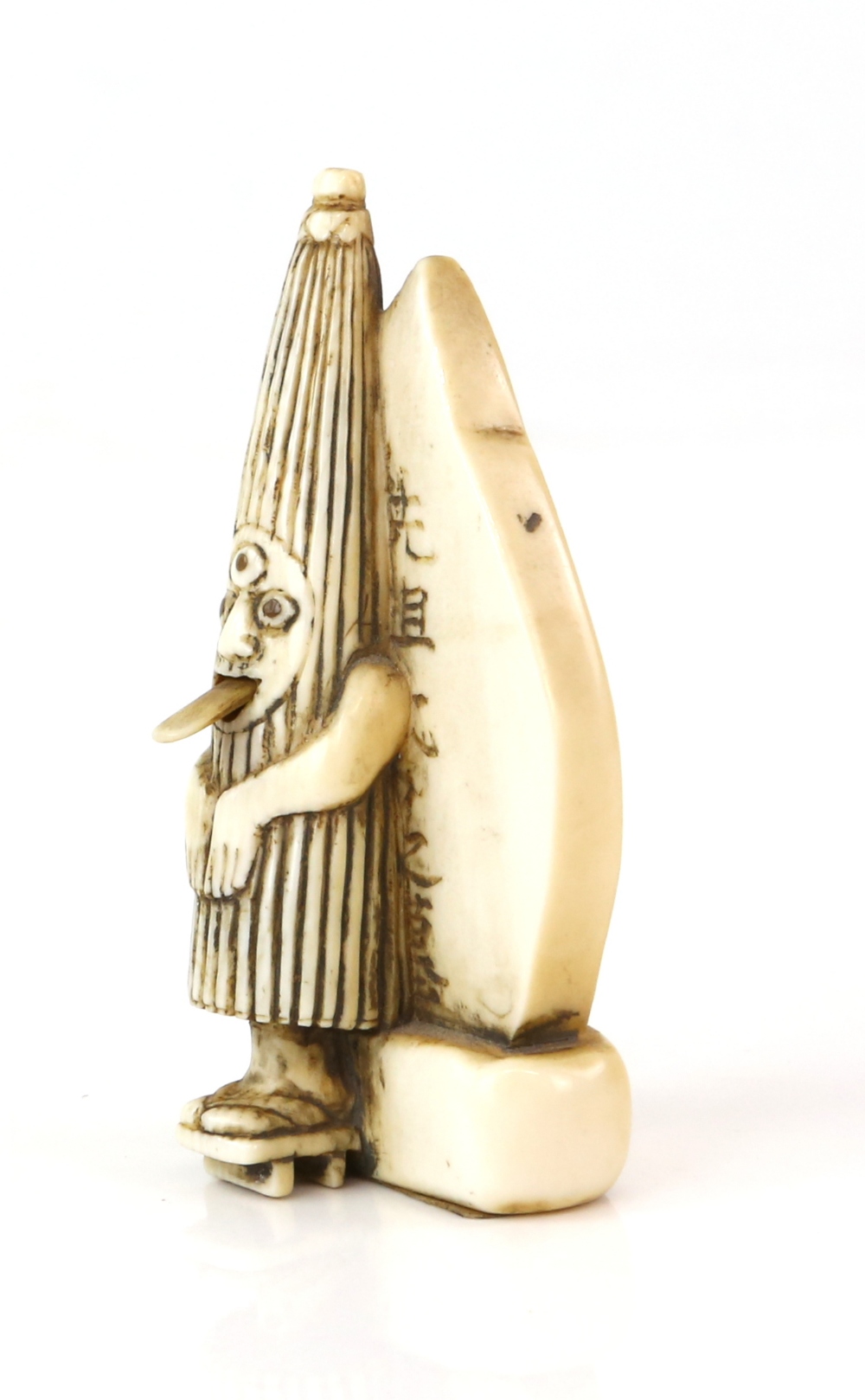 Japanese ivory Netsuke of Kasa-Obake 7cm and an okimono of a farmer, 12cm - Image 3 of 8