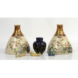 A pair of Japanese Satsuma pottery sake bottles, Dai Nippon Taizan Sei mark, 18cm, Chinese cloisonné