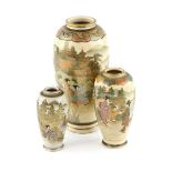 Three Satsuma vases; each one decorated in typical colours and gilt with scenes of Yamato Nadeshko
