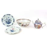 A Chinese Export, famille rose punch bowl, 25.5 cm diameter, Qianlong; together with a Chinese