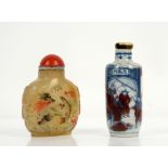 A Chinese Snuff bottle, decorated in underglaze blue and yu li hung, 7.5 cm high; together with