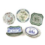 Three Chinese Export Porcelain, famille rose plates, Qianlong; a pair of Chinese Dragon dishes; a