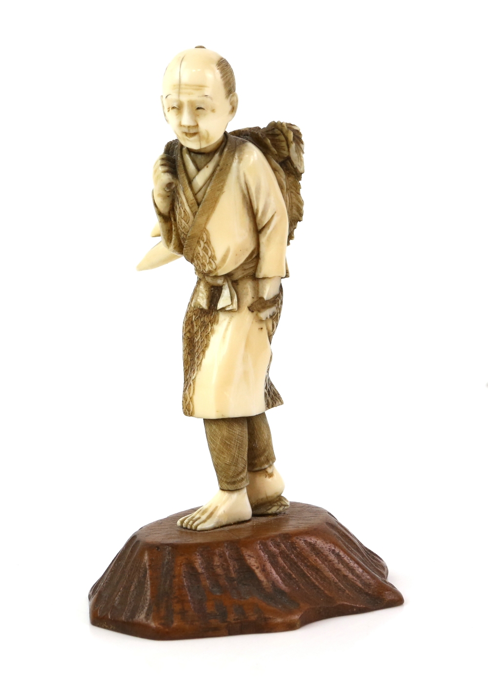 Japanese ivory Netsuke of Kasa-Obake 7cm and an okimono of a farmer, 12cm - Image 5 of 8