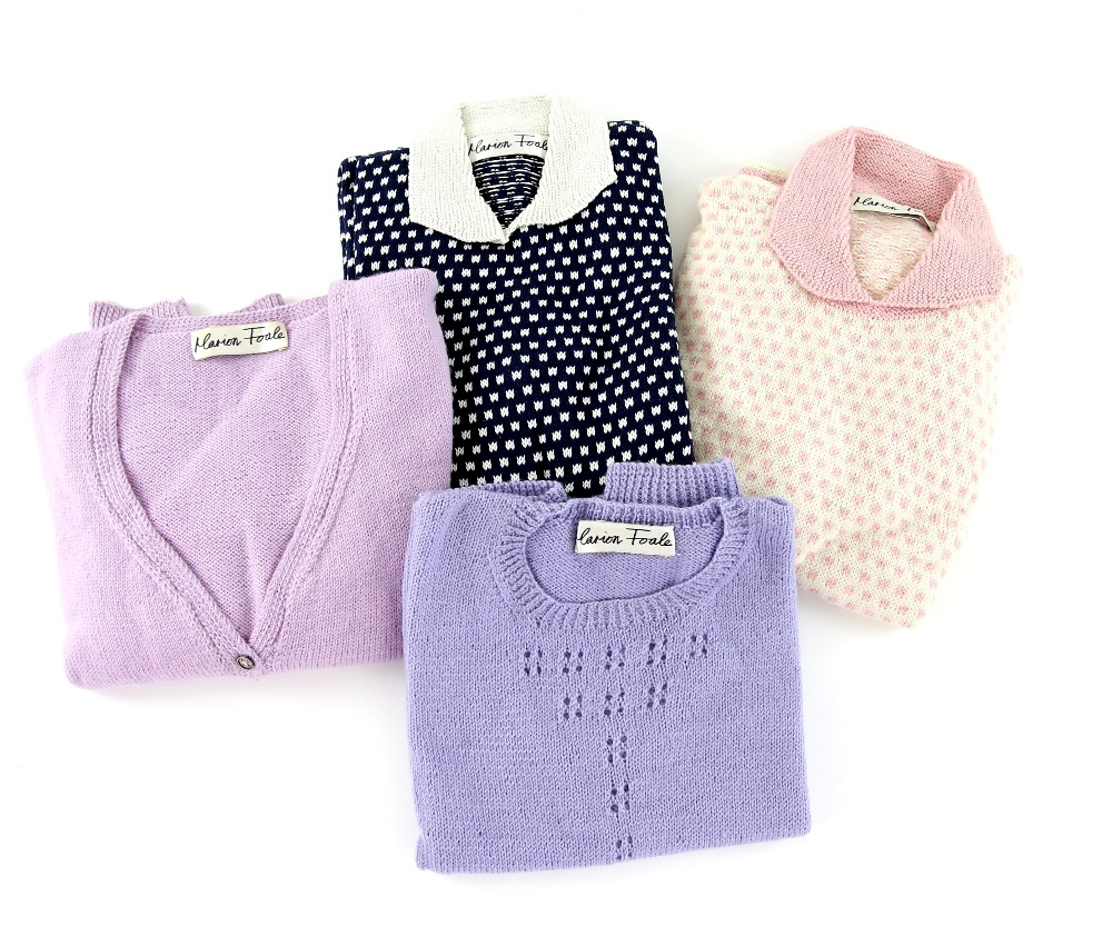 Collection of 5 Marion Foale knitwear in lilac powder blue, navy blue and white and pink and white - Image 2 of 2