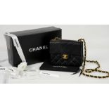 Vintage Chanel caviar classic mini flap bag with gold hardware, box, authenticity card number