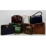 Group of vintage handbags - 5 in animal skins including ostrich, and lizard, crocodile and python,