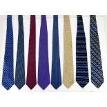 4 Hermes Men's silk ties to include Koala and Duck design and a Gucci tie, Lanvin, Boss and an