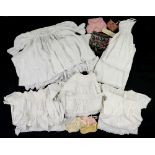 5 Victorian white cotton infants nightdresses, 4 beadwork purses/accessories and crocheted booties