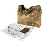 A Louis Vuitton monogram card holder/wallet with pen, and an Anya Hindmarch gold snake effect Tote/