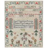 19th century sampler with flowers and dogs worked by Jane Nicholson aged 13, Elizabeth Barron