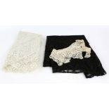 Large triangular Maltese Shawl 190cm x 95cm, Maltese cream lace collar, and black lace silk shawl
