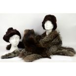 Vintage fur accessories including Ermine tippet, long blue Fox stole and cuffs, and early 20th