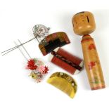 Vintage hair accessories - Oriental combs and pins, celluloid comb inlaid with mother of pearl