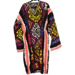 Swat Valley style multi coloured cotton robe heavily embroidered, another similar robe, a paisley