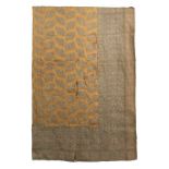 A 19th century Kashmiri woven Shawl with central panel of boteh on a bronze background the deep