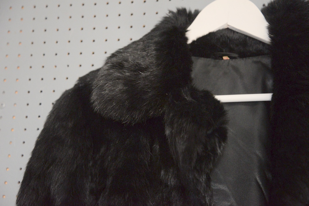 Assorted fur to include 5 fur coats-, 1 fur gilet, a red rabbit fur scarf, and black coat with fur - Image 9 of 9