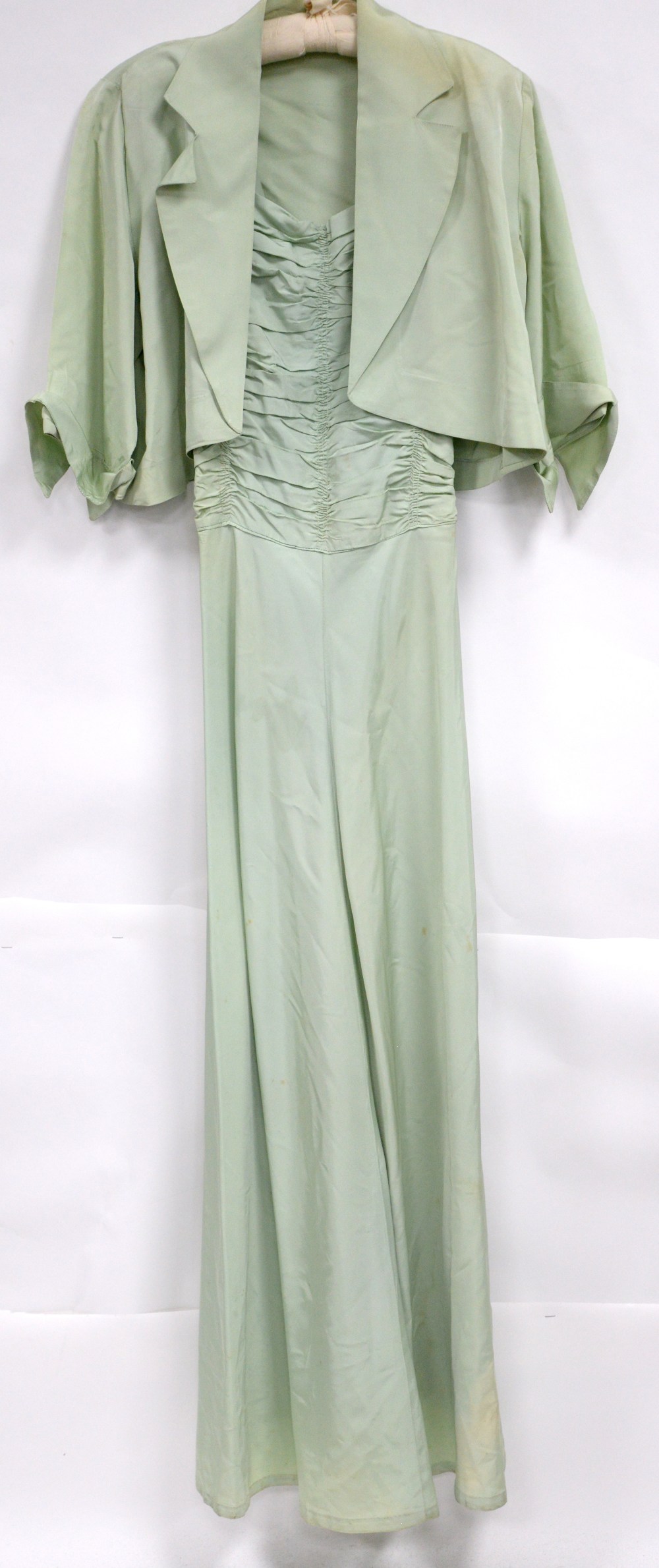 1940s bronze cocktail dress with raised spotted design and bat wing sleeve with bow design to - Image 3 of 4