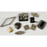 Selection of costume jewellery including heart shaped brooch depicting an Indian goddess with