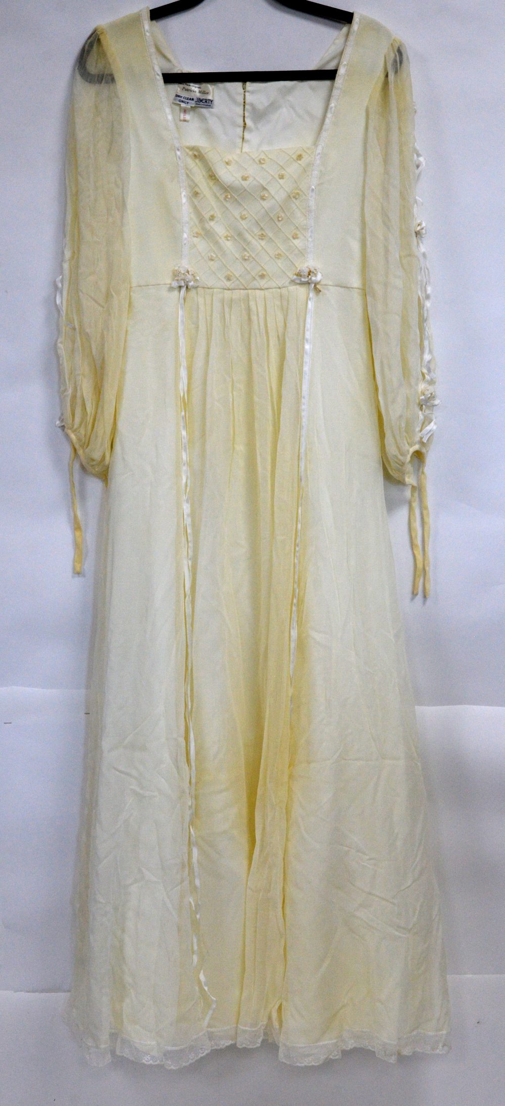 Patricia Miller for Liberty cream dress the cotton bodice with flower head applied motifs and