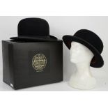 3 Vintage black bowler hats with leather interior headbands, Clarke's 38 High Street Godalming in