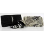 Stingray leather evening bag, together with a pale grey satin beaded bag and two designer style