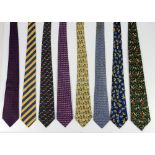 5 Hermes ties one with Dolphin, Swan and floral and anchor and one with classic H, 1 Lanvin, 1 Hardy