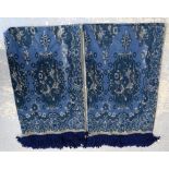 2 Mulberry throws cotton and wool mix Jacquard woven in blue approx 248cm x148cm plus fringe