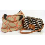 Orla Kiely Mini bay shoulder bag in Dog show print in truffle with dust bag together with vinyl