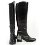 Chanel black leather riding style boots from Autumn 2007 Paris Monte Carlo collection with white